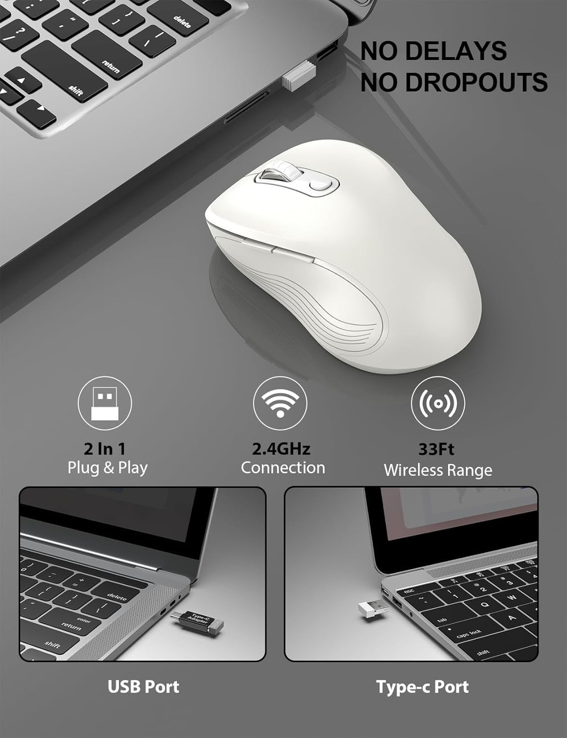 Trueque Wireless Mouse 2.4GHz, Ergonomic 6 Buttons 3-Level DPI USB for PC/Laptop