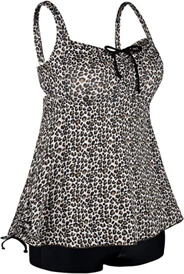 Septangle Women Plus Size Bathing Suits Paisley Print Two Piece Swimsuit Tankini