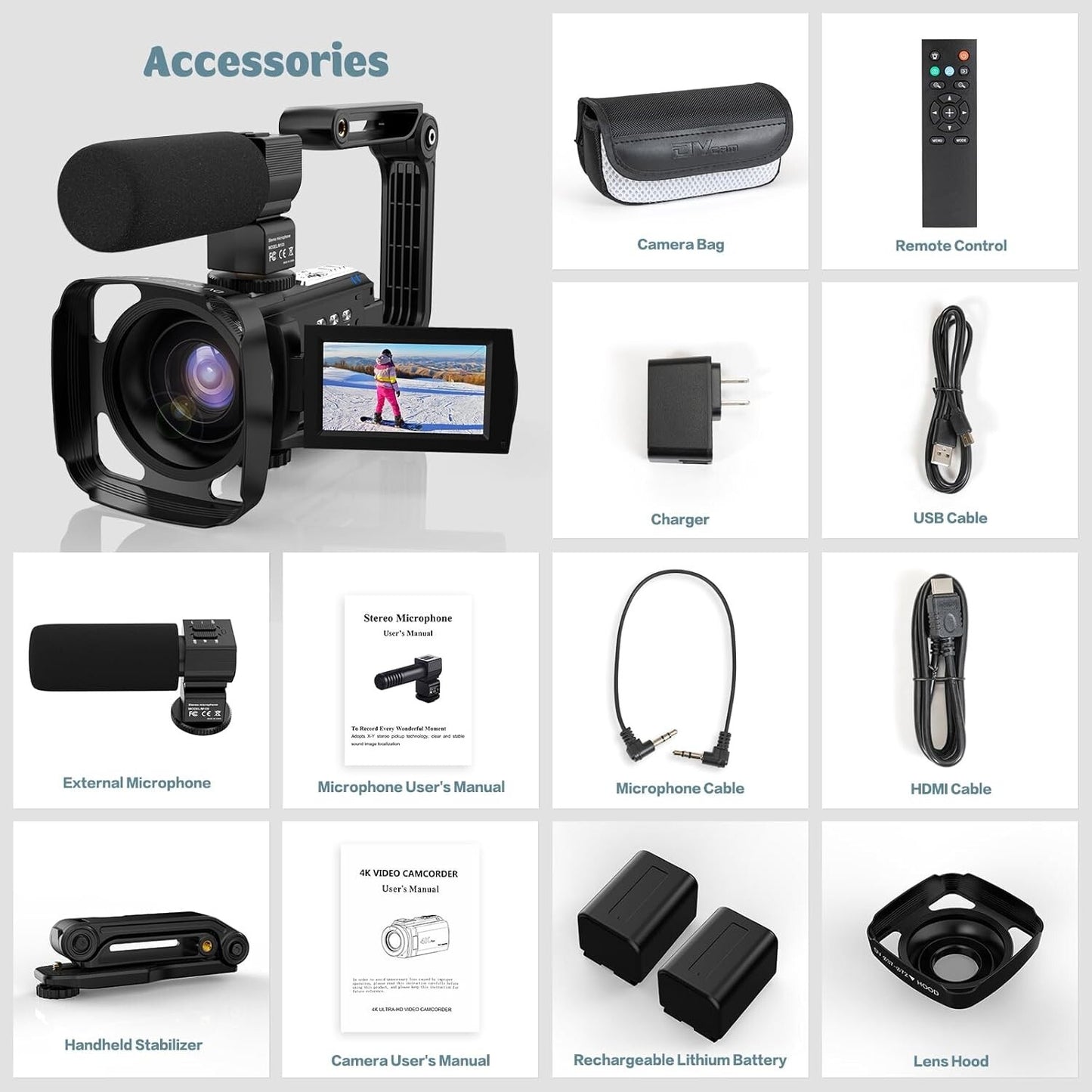 CUTELULY 48MP 4K Video Camera Camcorder WiFi IR Night Vision