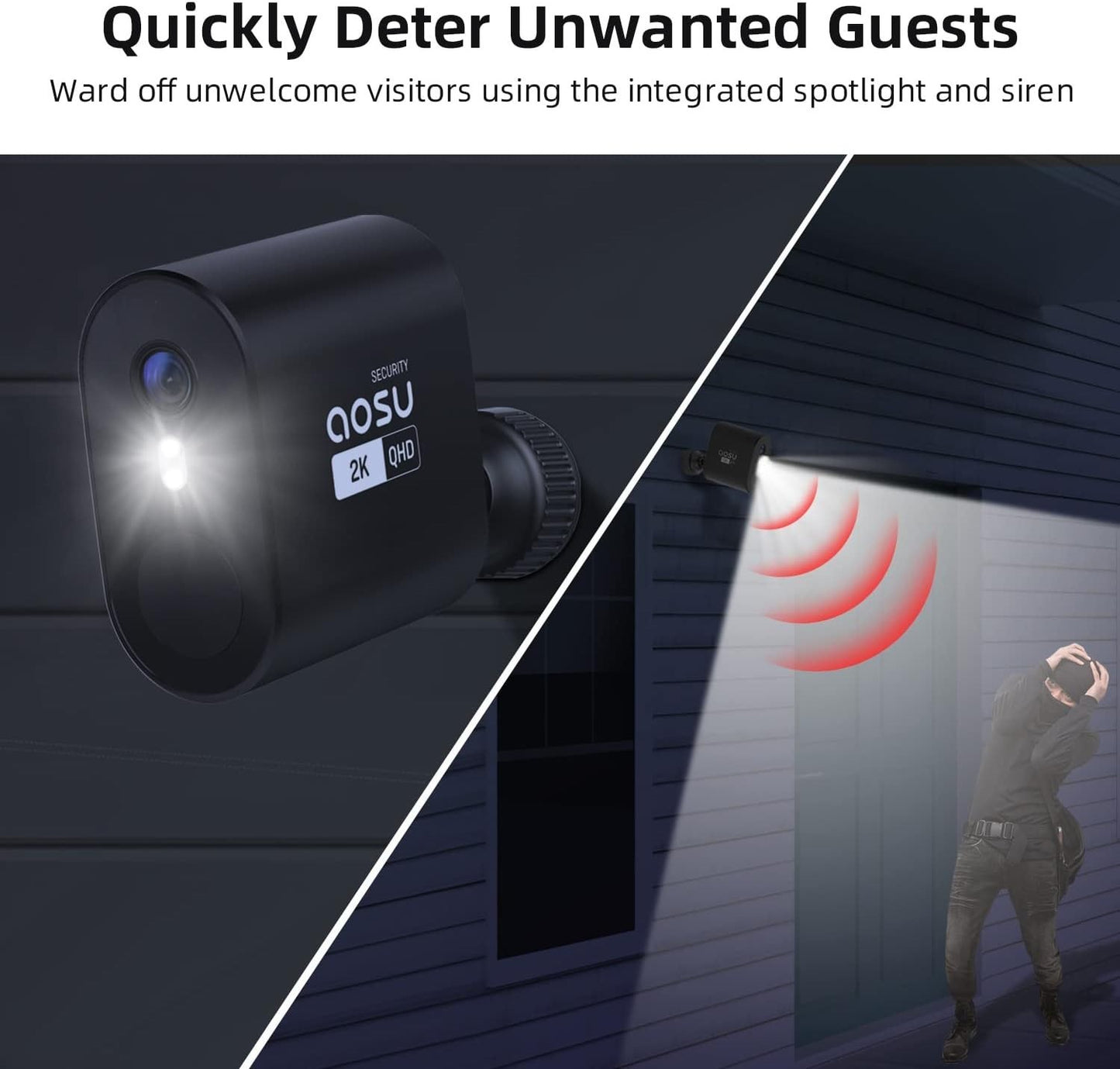 AOSU 2K Outdoor Camera – Solar Powered, Siren, Spotlight, Alexa Ready