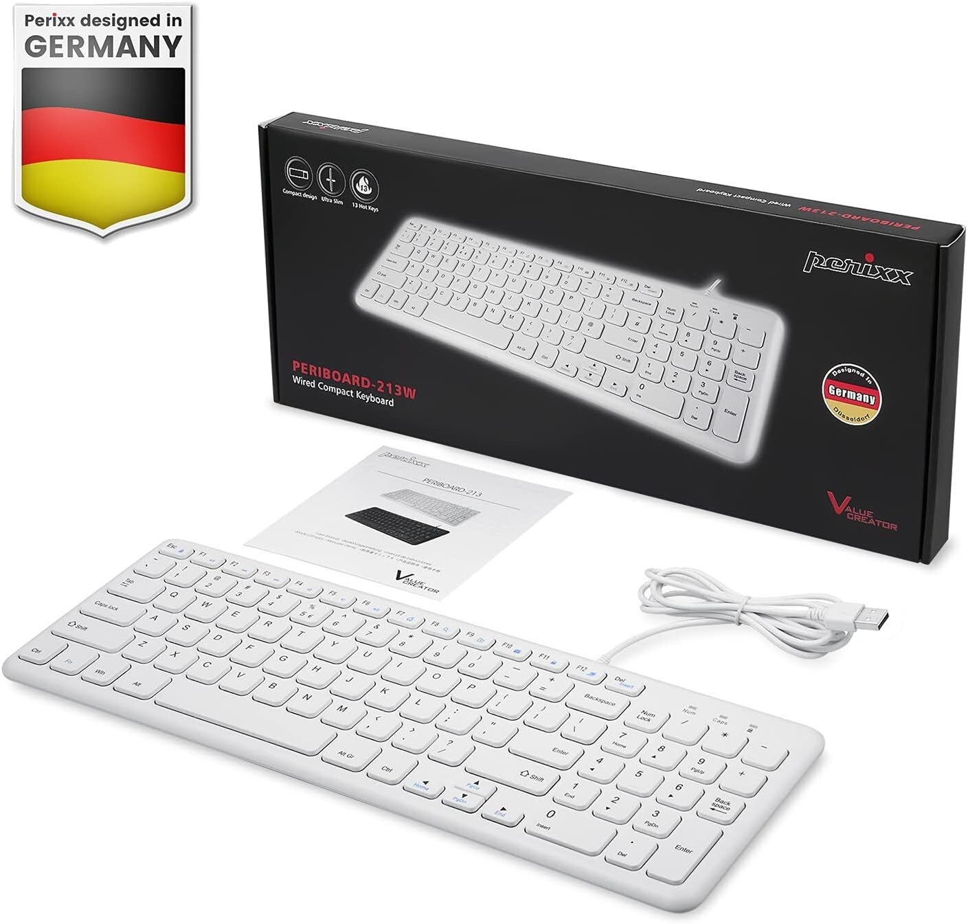PERIBOARD-213W USB Perixx Wired Quiet Scissor Keyboard