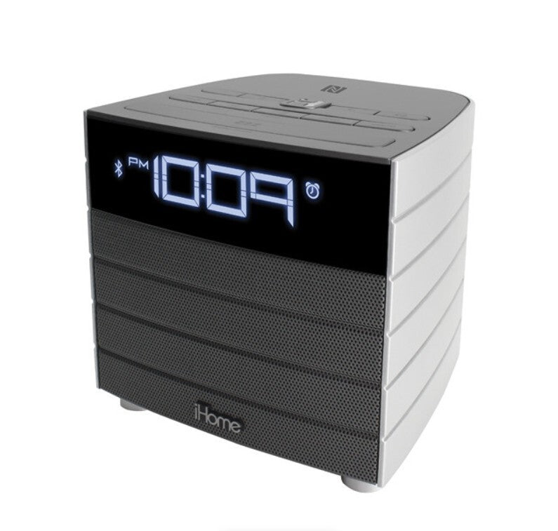 NFC USB iHome iBN20 pair play Bluetooth FM Clock Radio w Charging Gray