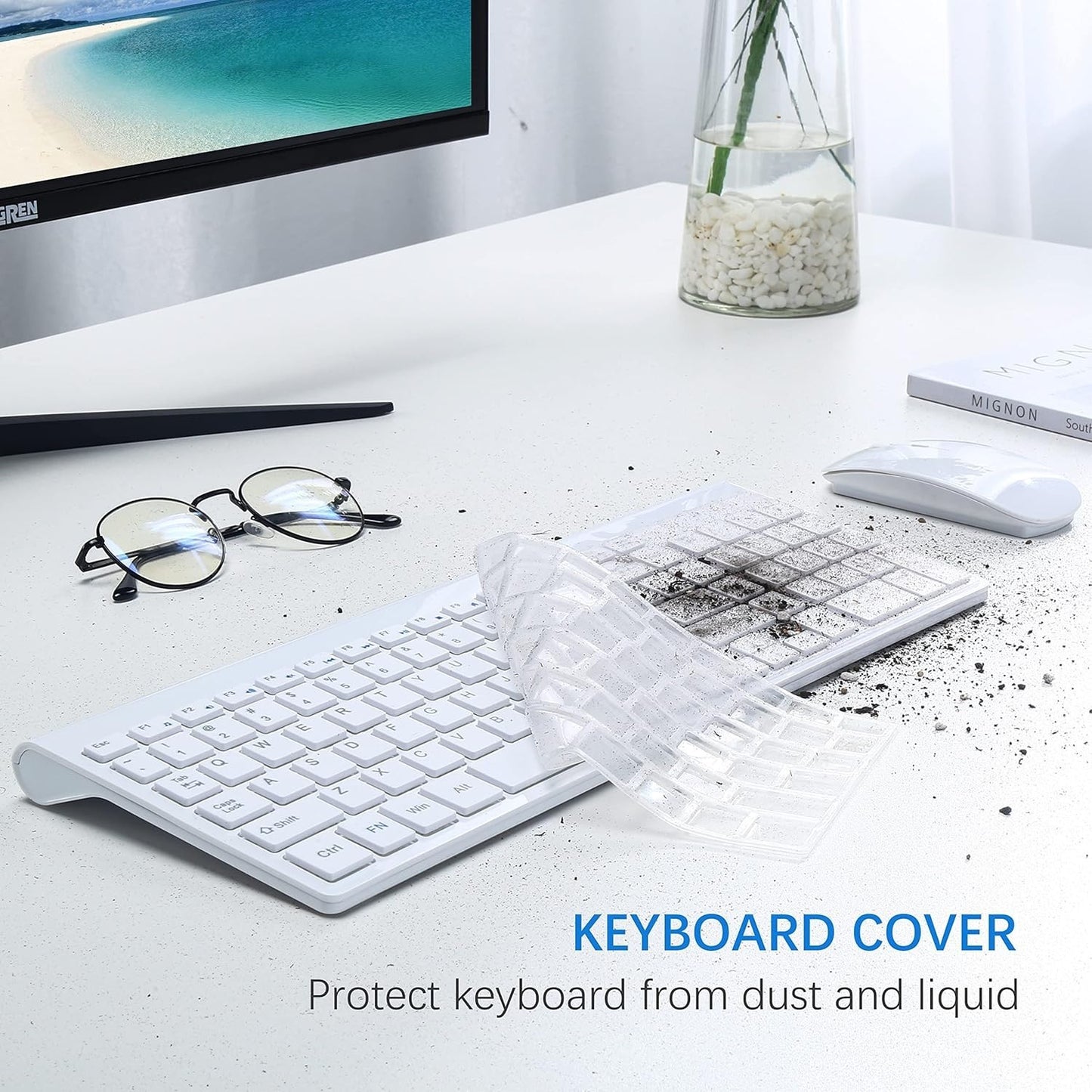 TopMate Wireless Keyboard & Mouse Combo – Slim, Silent, USB, White, with Cover