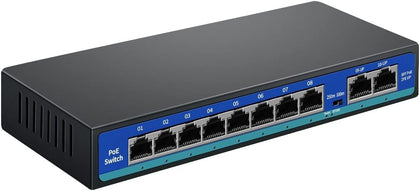 120W 8-Port PoE Switch with 2 Uplink Ports, Fanless, Unmanaged, Metal Case