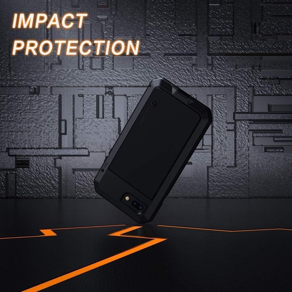 Lanhiem iPhone 7/8 Plus Case– Heavy Duty Metal Cover with Screen Protector Black