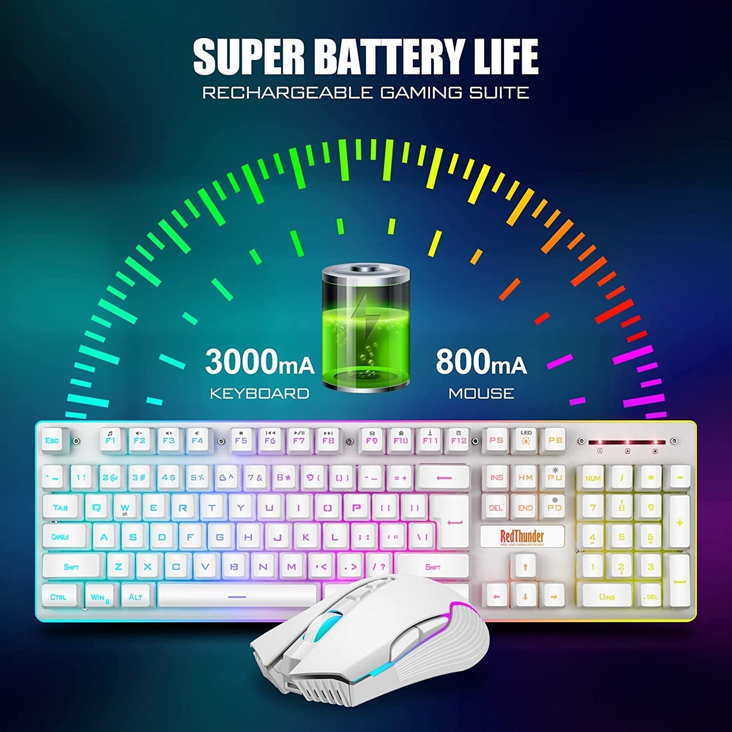 K10 LED RedThunder Wireless Gaming Keyboard Mouse Combo Backlit Rechargeabl