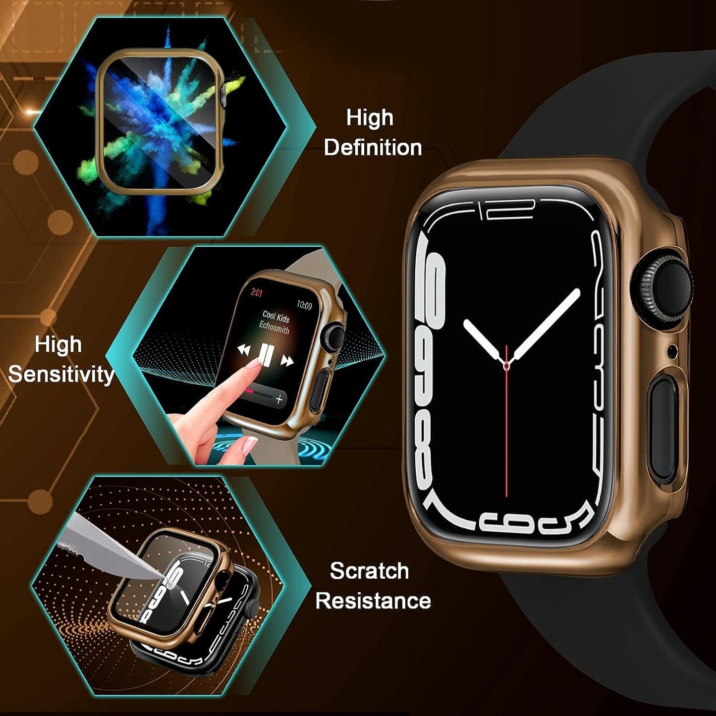 Hard PC w Tempered Glass Screen Protector Compatible w Apple Watch