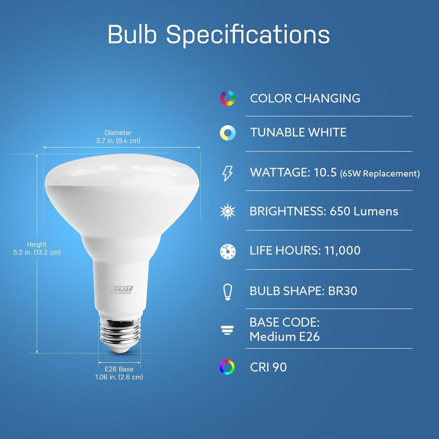 BR30 Feit Electric Smart Flood Light Bulb24GHz WiFi Color Changing Dimmable
