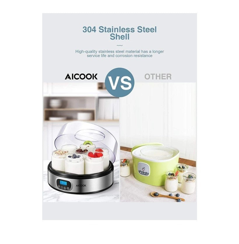 AICOOK Automatic Digital Yogurt Maker Timer Control, LCD Display, 304 Stainless
