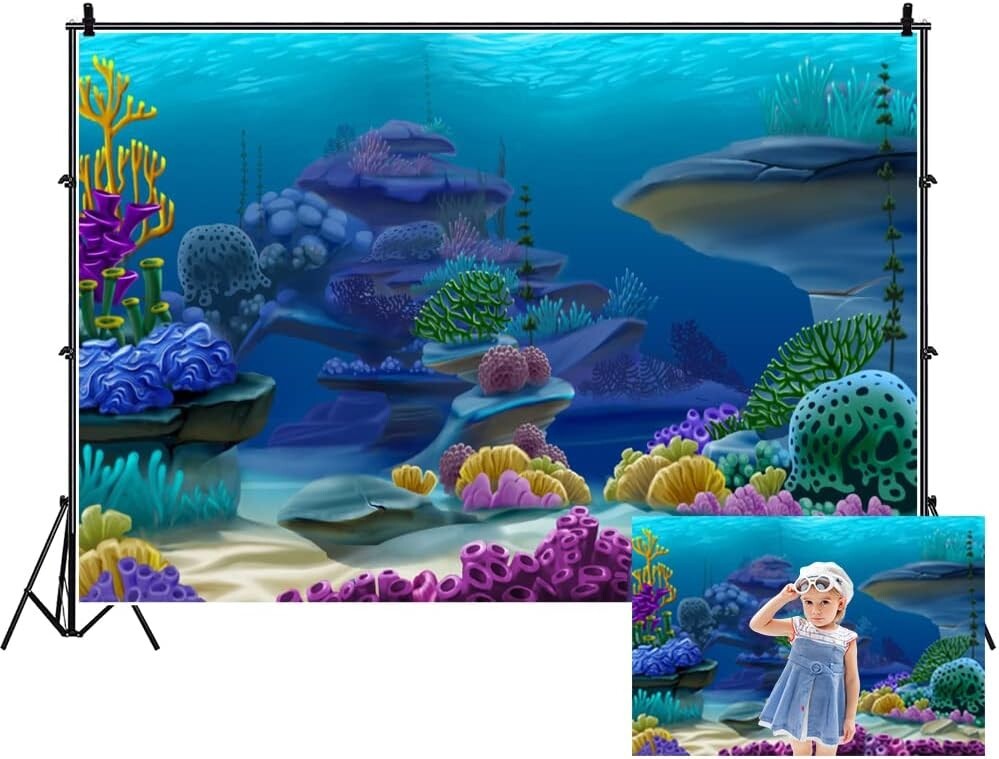 12x8ft Summer Aquarium Blue Underwater Photography Backdrop Colorful Coral Reef