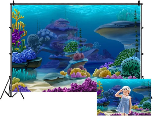 12x8ft Summer Aquarium Blue Underwater Photography Backdrop Colorful Coral Reef