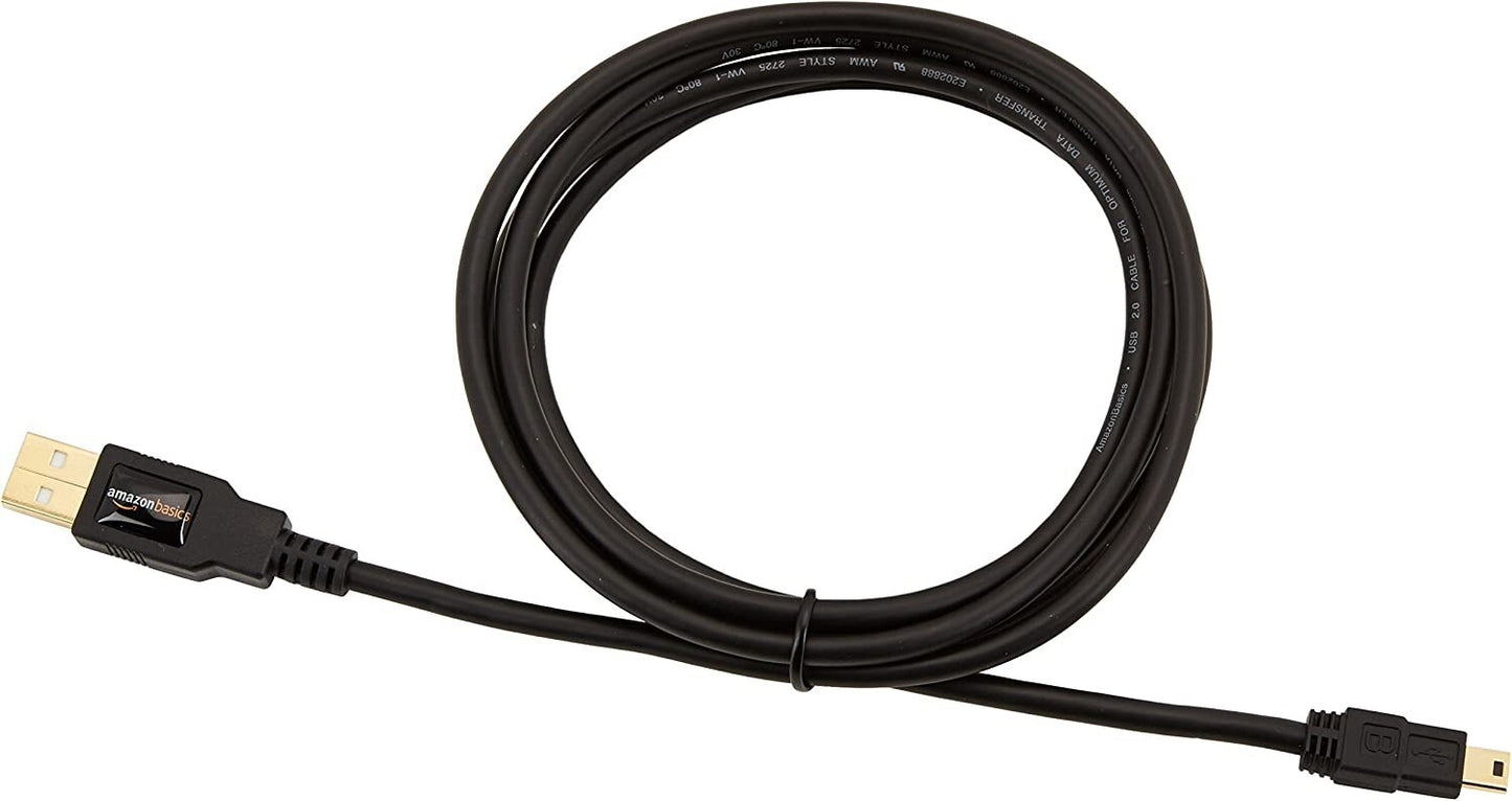 USB 20 Cable AMale to MiniB Cord 6 Feet 18 Meters Black 1Pack