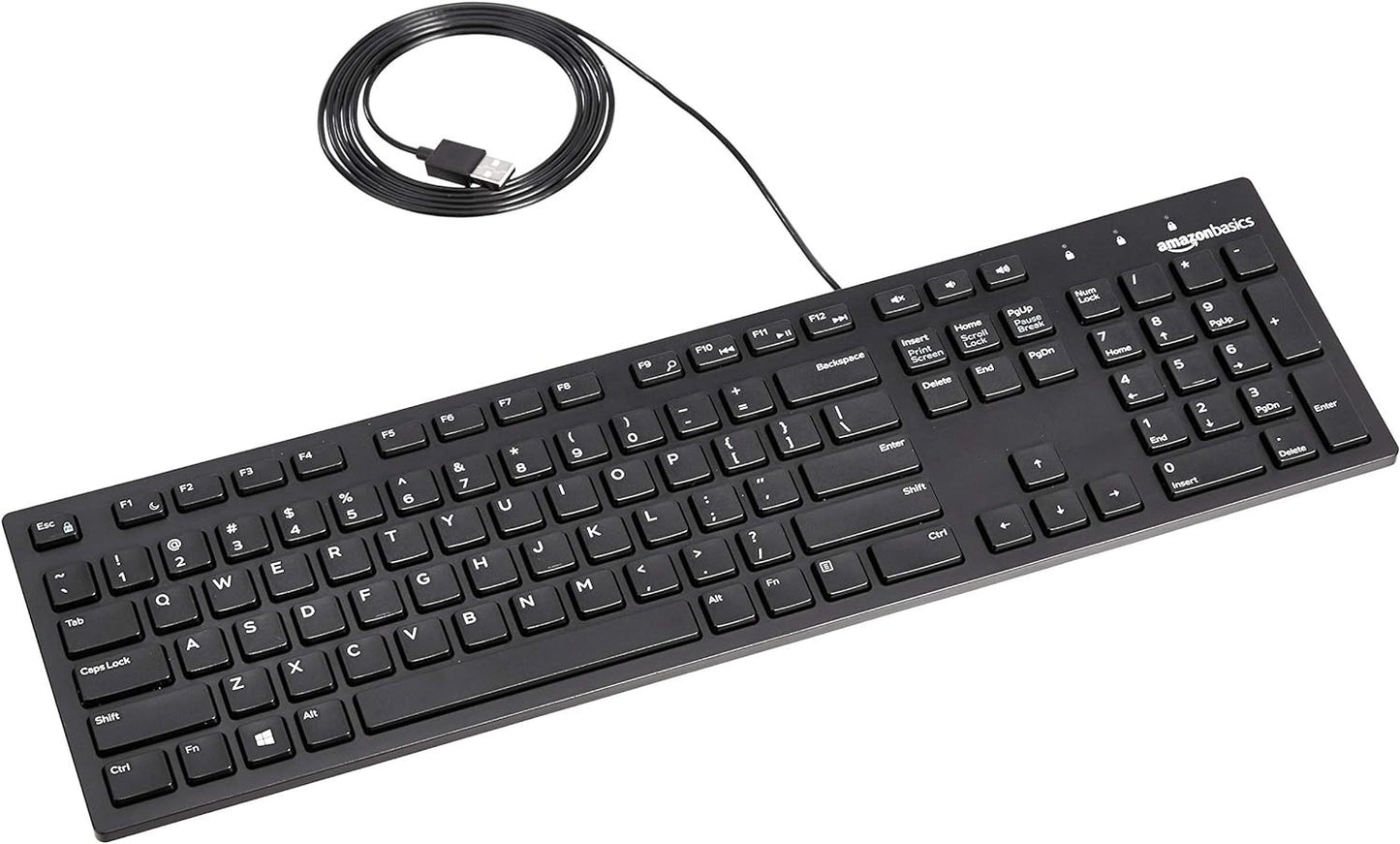Amazon Basics Wired Keyboard – Full-Size QWERTY, USB, Black