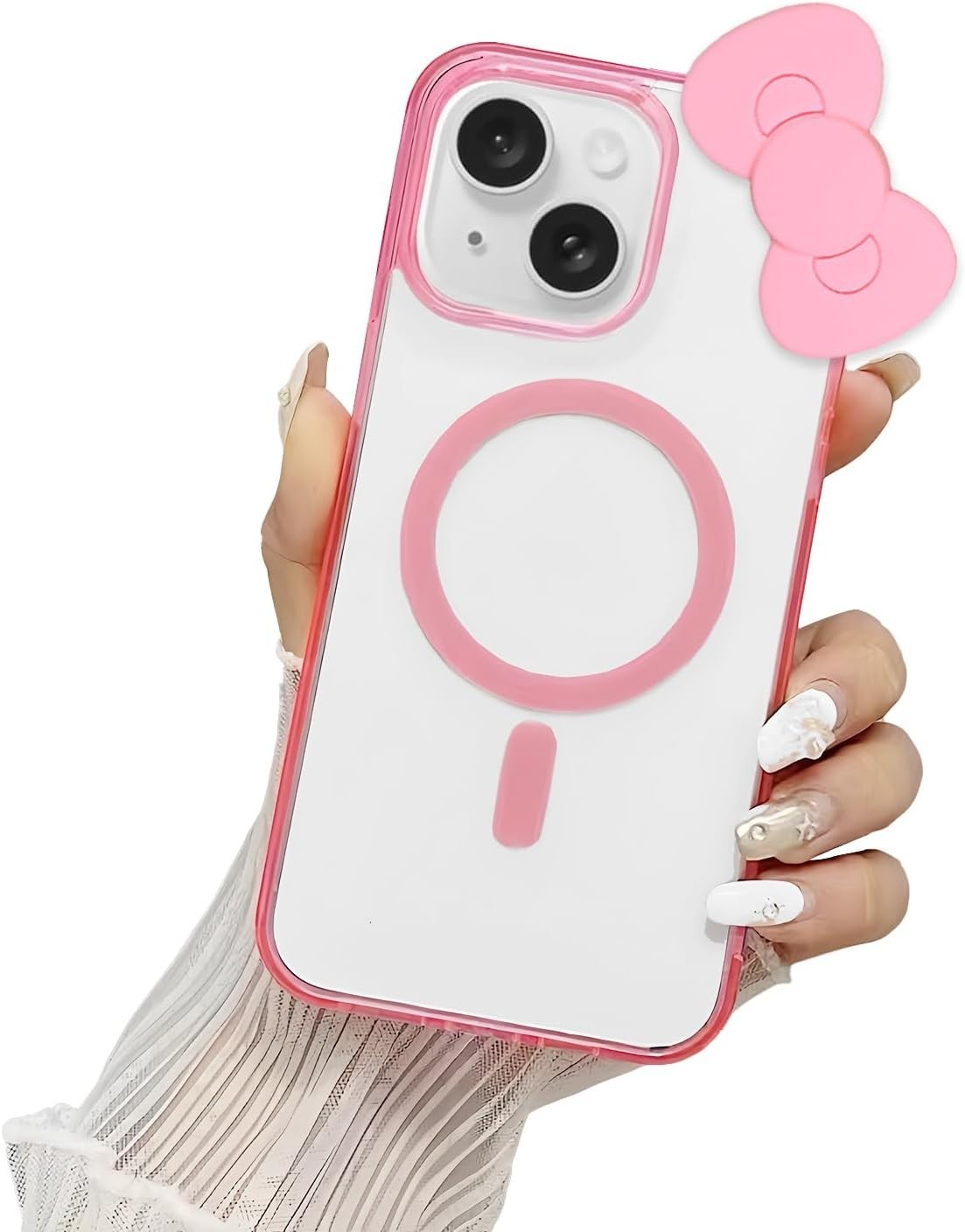 Kawaii iPhone 13 Pro Max Case – 3D Cartoon Bow, Magnetic, Shockproof, for Girls