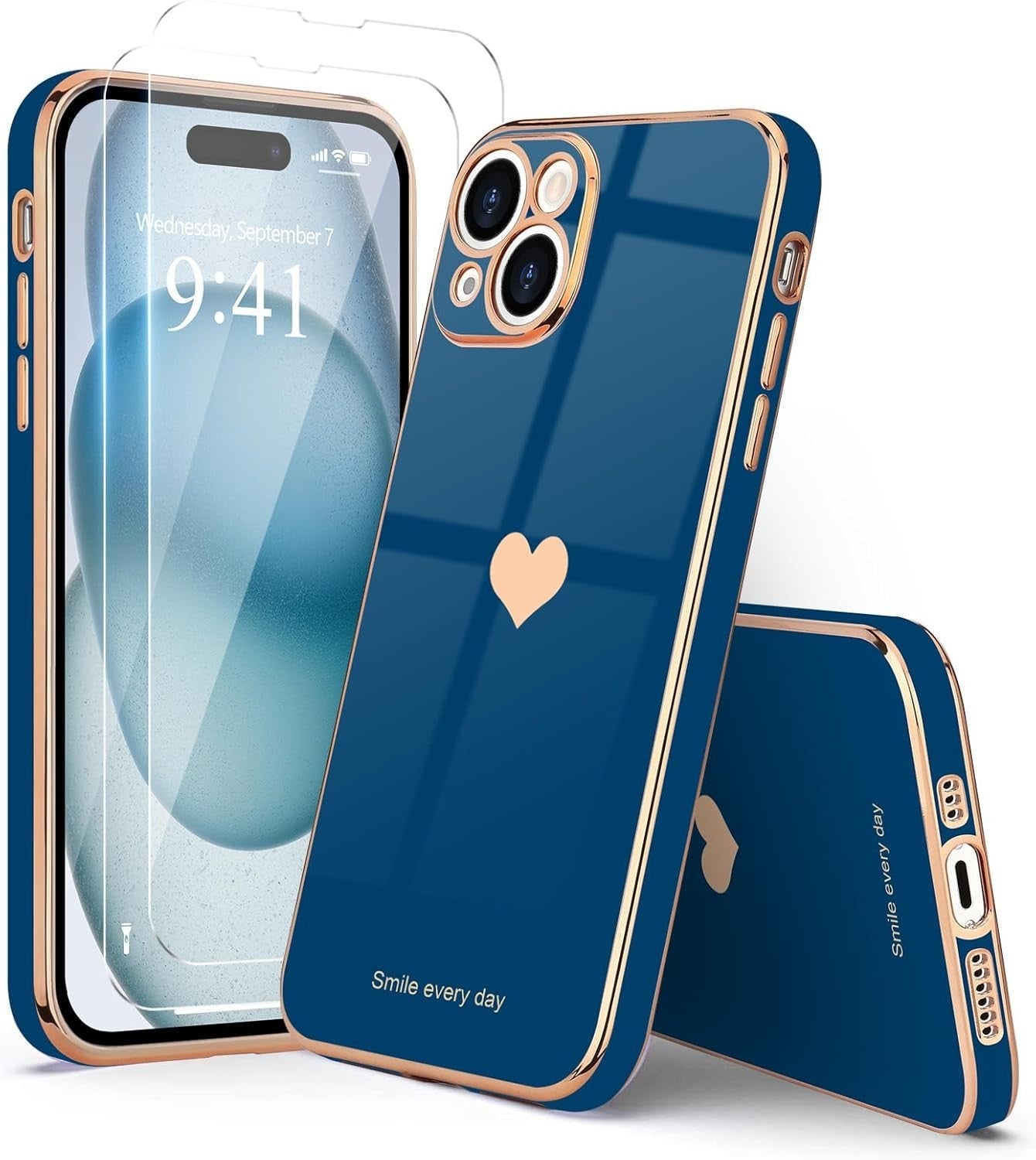 for Case with Screen Protector [2 Pack] for Girl Women iPhone 15 Royal Blue