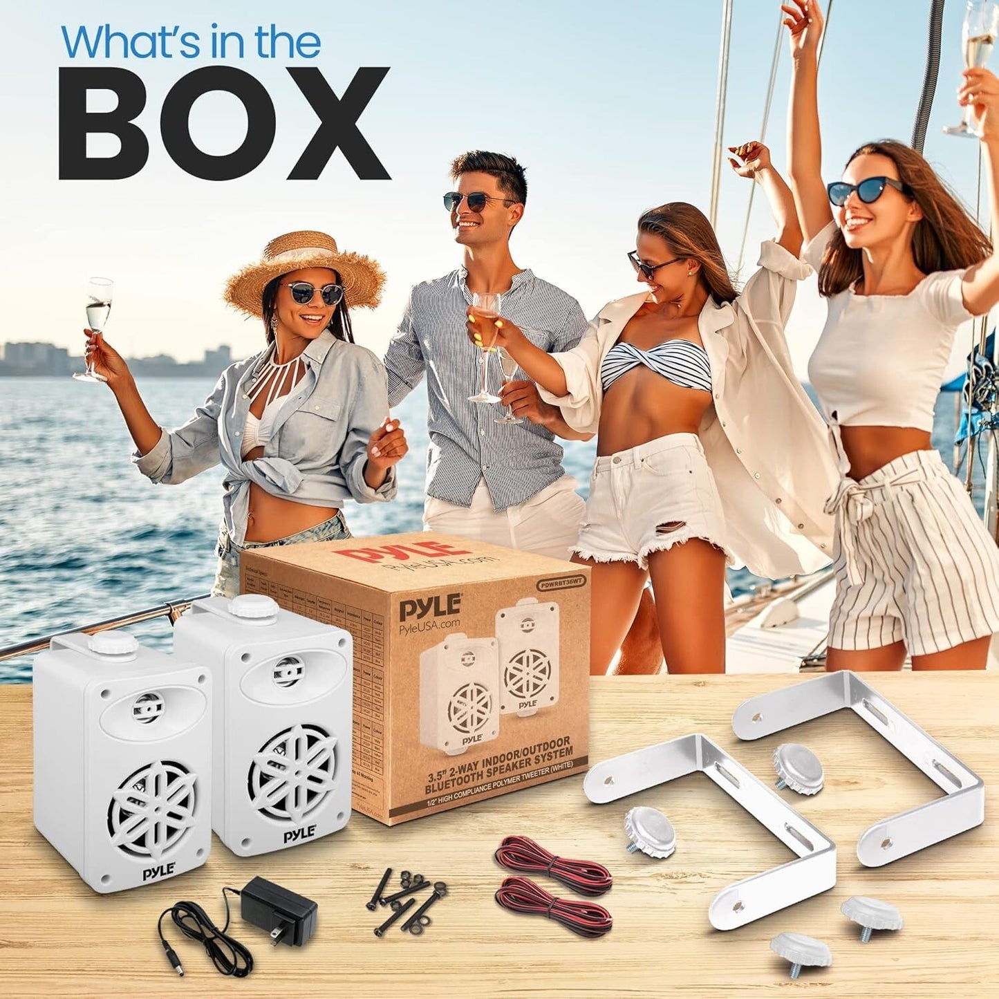 PDWRBT36WT PyleHome 35 2-Way Wireless Bluetooth Speaker System White