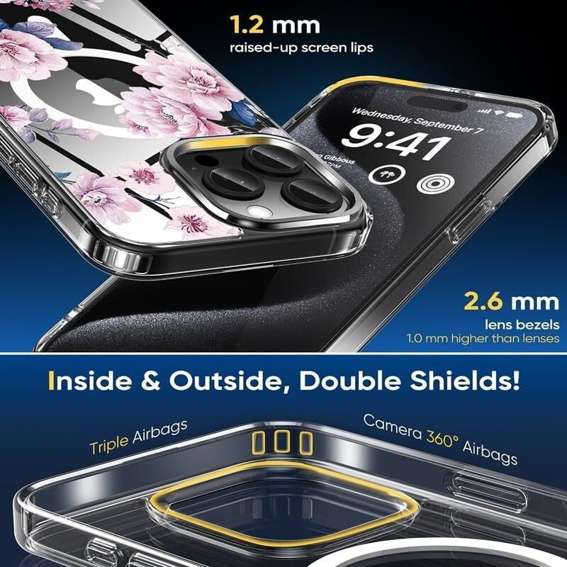 TPU iPhone 14 Pro Magsafe Floral Hard PC Bumper Shockproof Protective