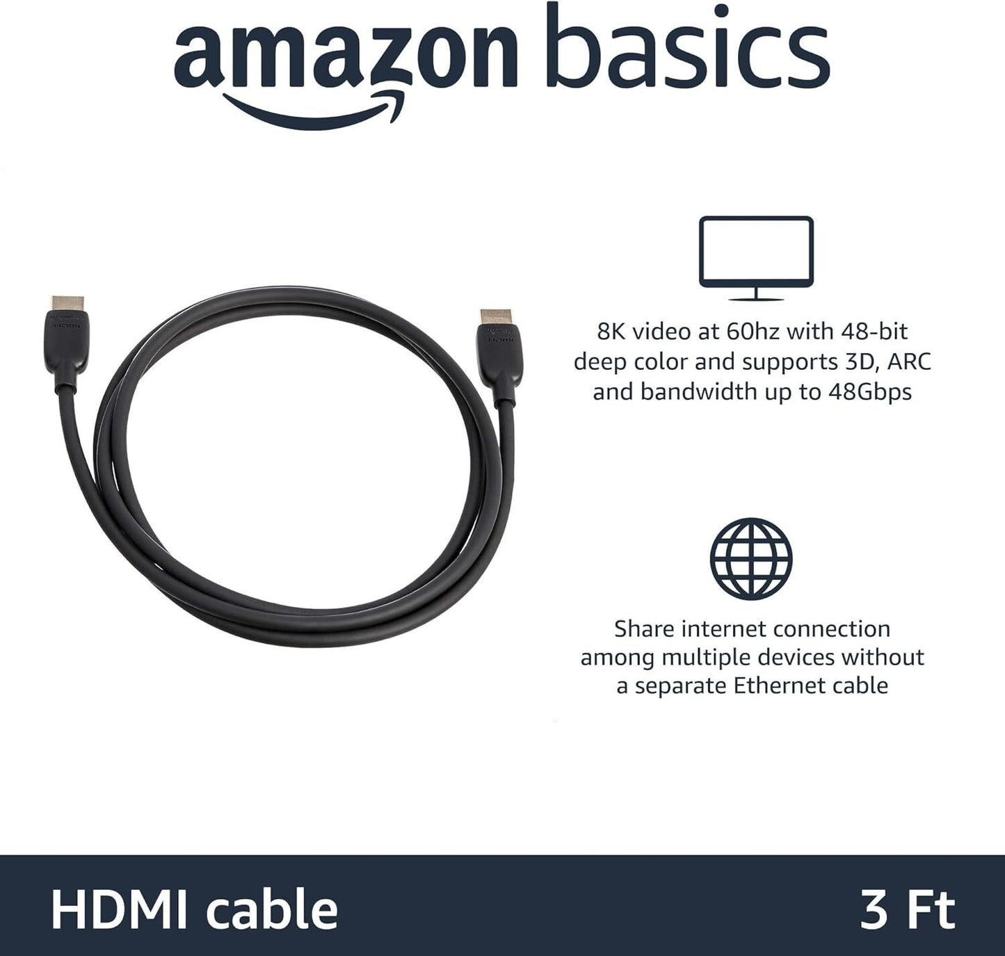 HDMI2 1-BLACK-3FT Amazon Basics HighSpeed Cable 3 Feet