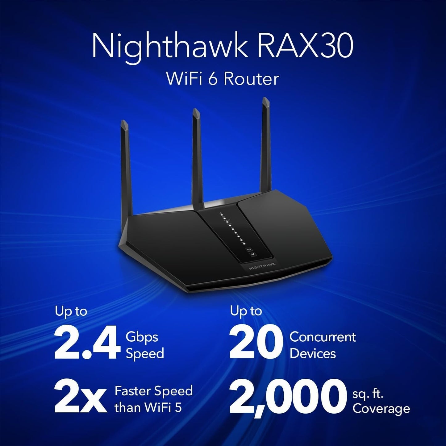 NETGEAR RAX30 Nighthawk WiFi 6 Router 5Stream DualBand Gigabit Router