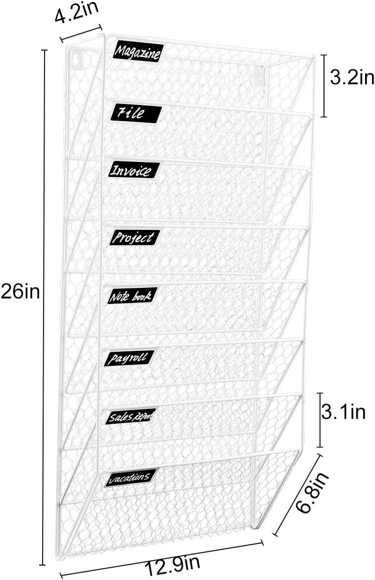 PAG 8 Pockets Wall File Holder Wall Mounted Mail Organizer Metal Chicken Wire