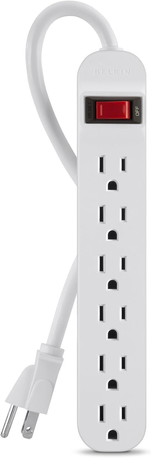 WHITE Belkin 6Outlet Power Strip 3ft Cord