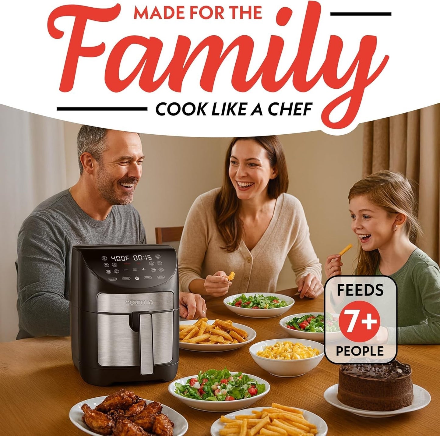Gourmia 7QT Air Fryer Digital Controls, Guided Cooking, 10 Presets, 1500W, Black