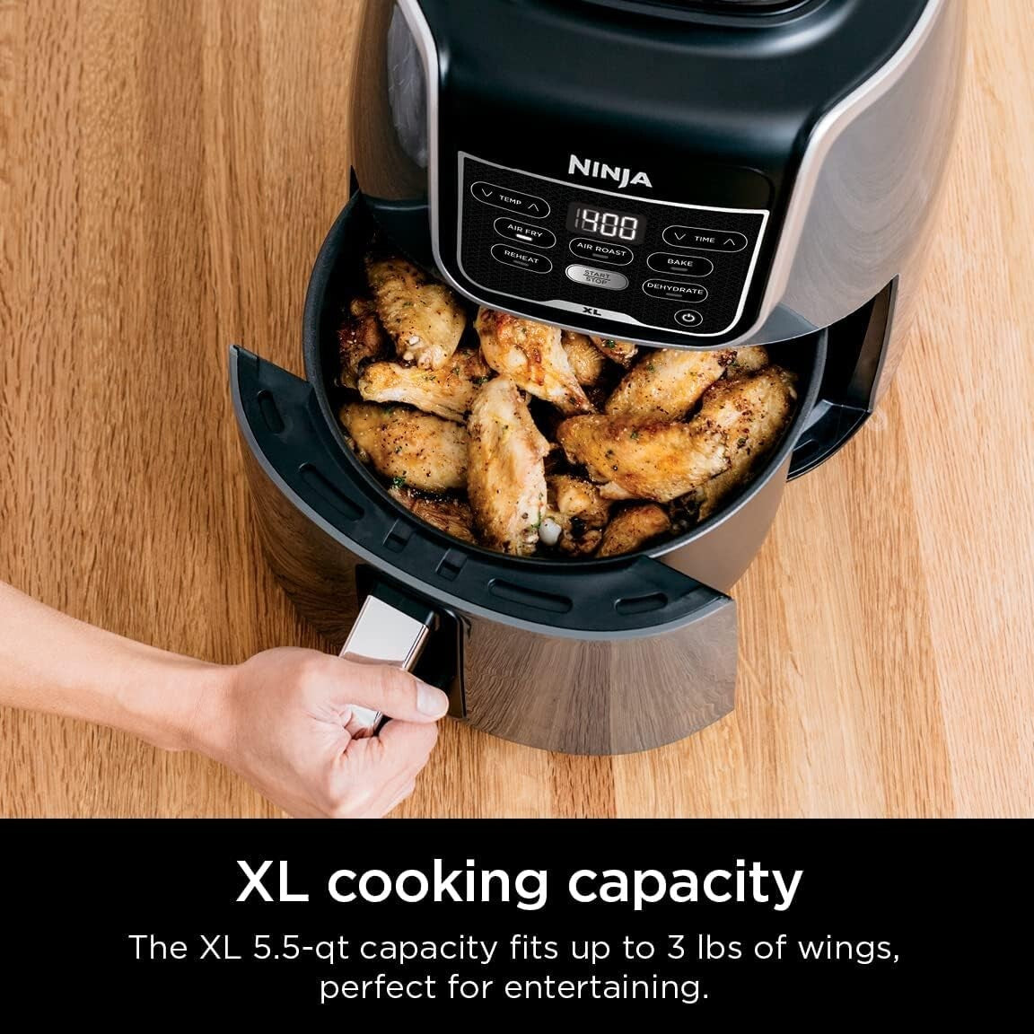 Ninja AF150AMZ Air Fryer XL – 5.5 Qt, Air Roast, Bake, Reheat, Dehydrate – Grey