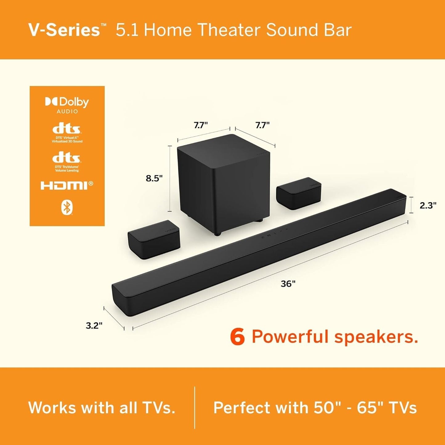 VIZIO V-Series 5.1 Home Theater Soundbar - Dolby Audio Bluetooth Voice Assistant