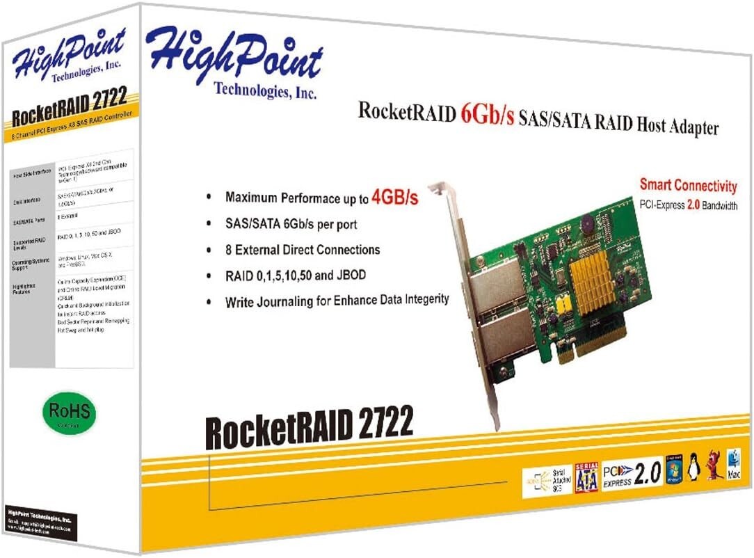 2722 SAS HighPoint RocketRAID 8Port External 6Gbs PCIe 20 x8
