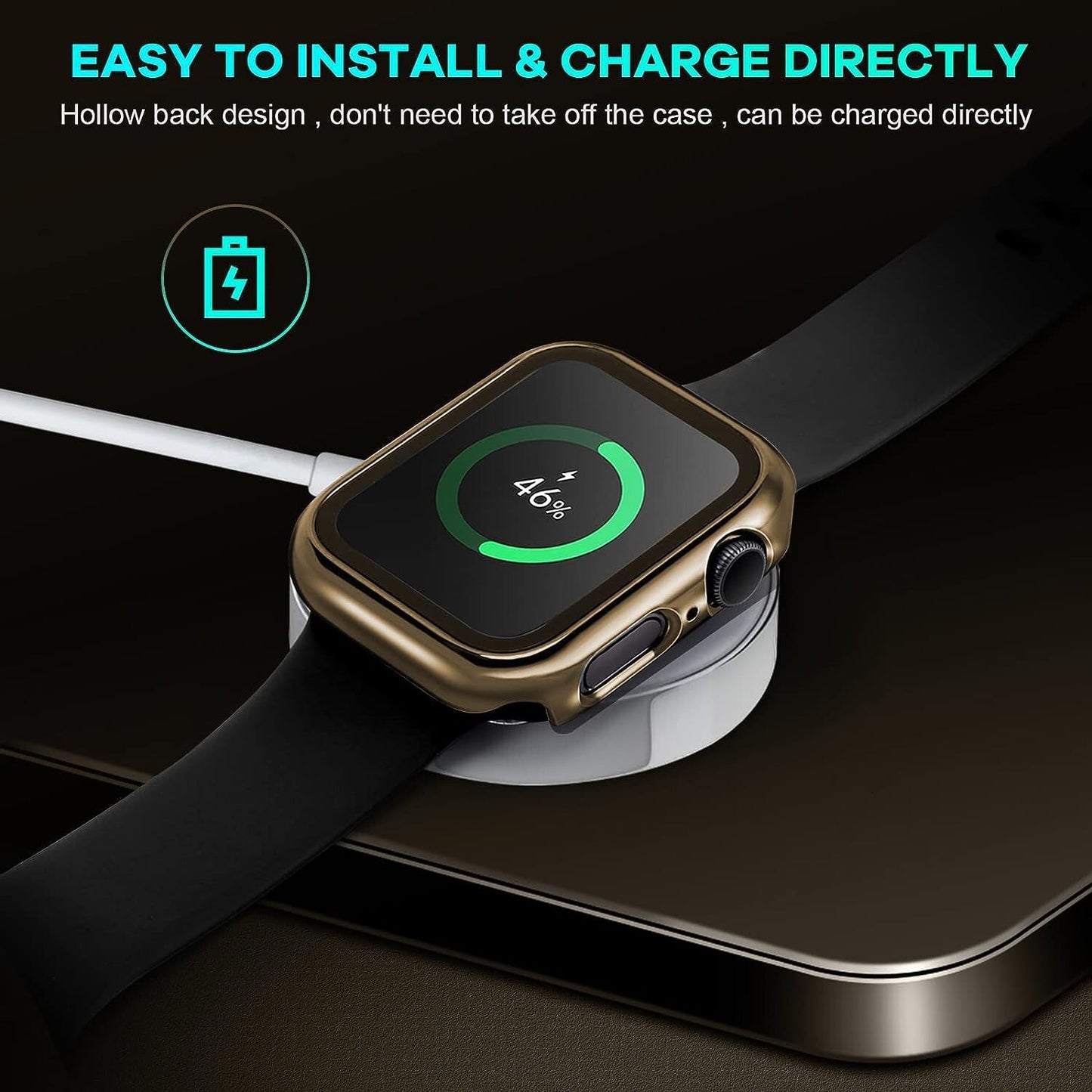 Hard PC w Tempered Glass Screen Protector Compatible w Apple Watch