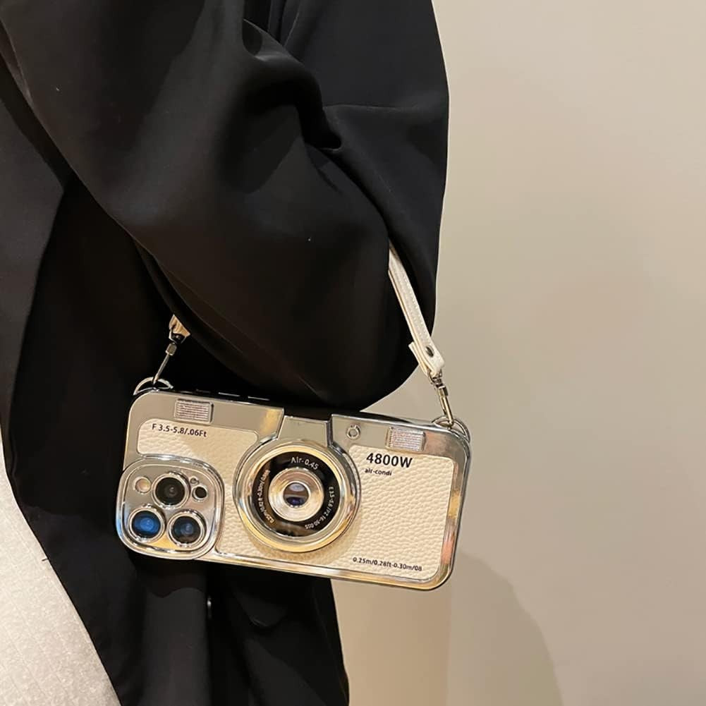 3D Vintage Camera Phone Case with Hand Strap - Unique Cool Silicone PC Shockproo