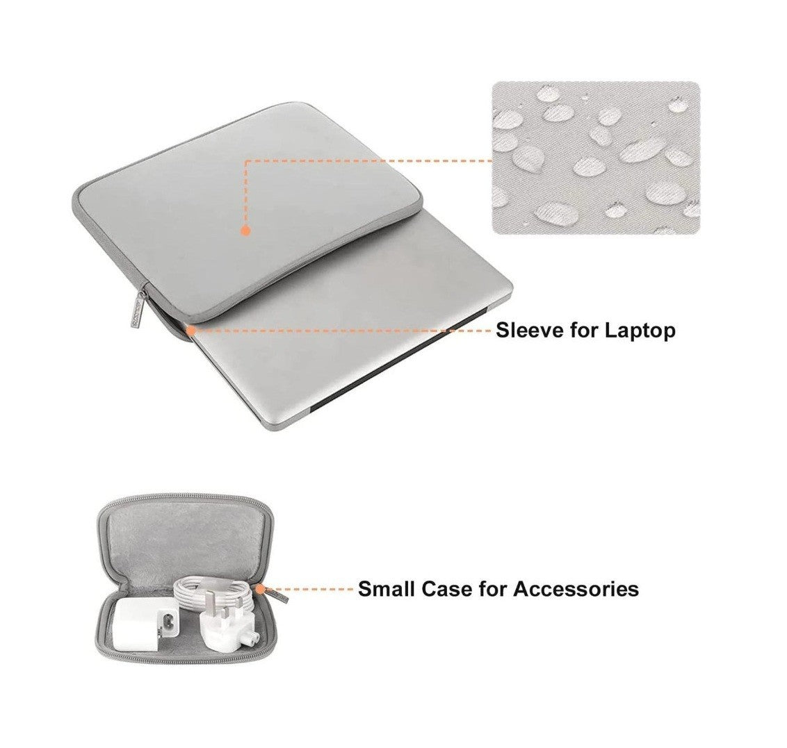 2PC Sleeve Laptop 12" x 9.25" Padded Silver Case / Sleeve Neoprene Bag + Pouch