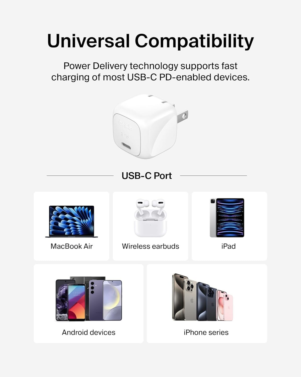 30W USB-C Belkin BoostCharge Compact Wall Charger Power Delivery Fast Charging