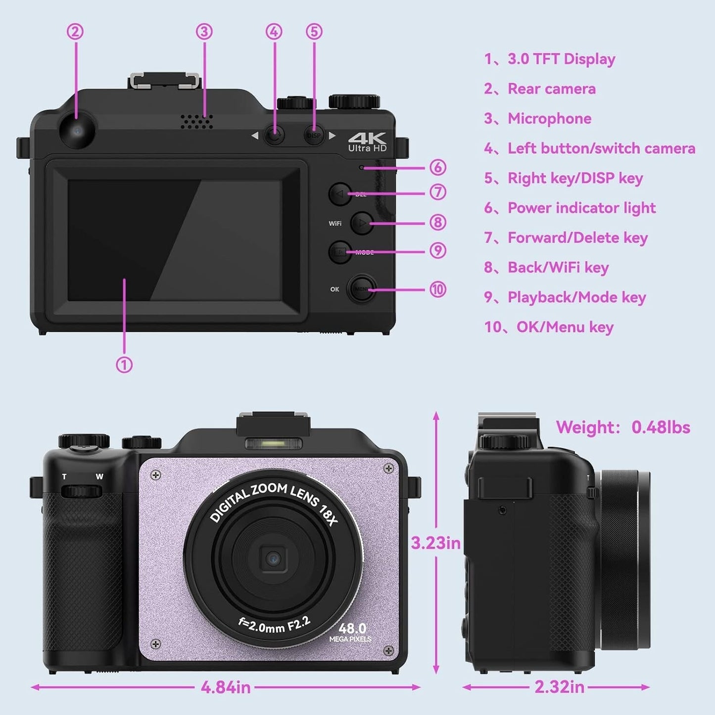 48MP 18X Camera4K cameraRear Dual Cameras Digital Zoom TF Card