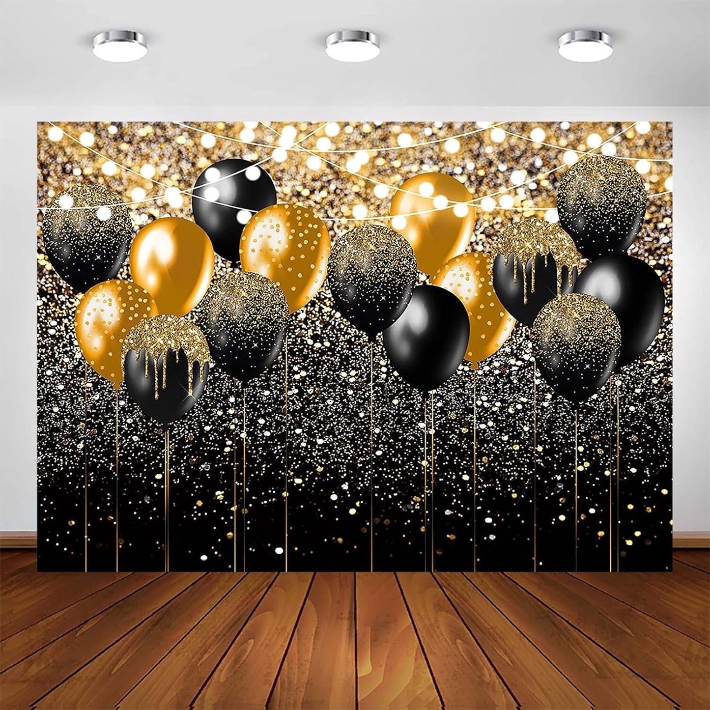Backdrop BlackGold Glitter Birthday Wedding Prom Graduation Photography 7x5ft