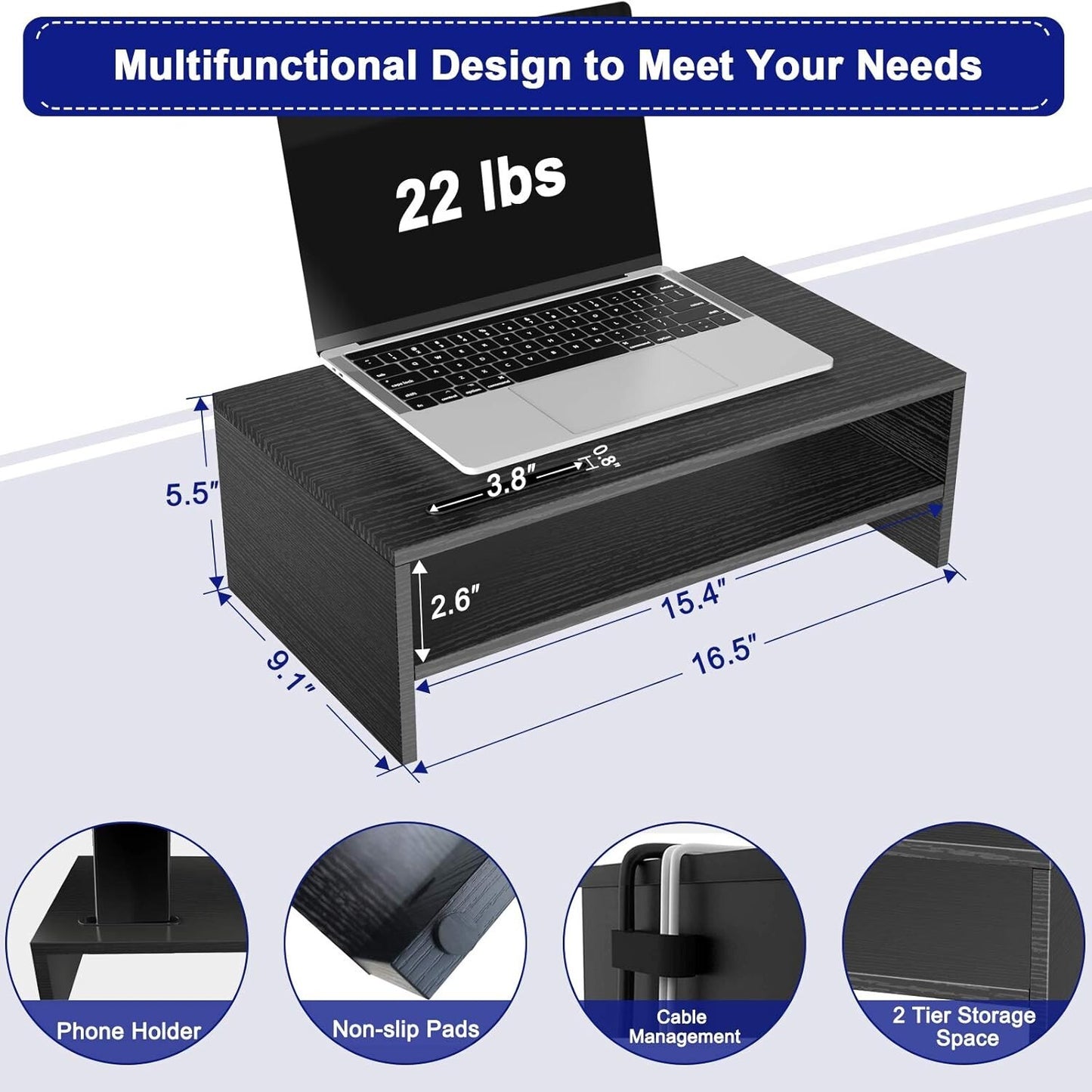 ERGO TAB Monitor Stand Riser 165 Inch 2 Tier Desk Organizer