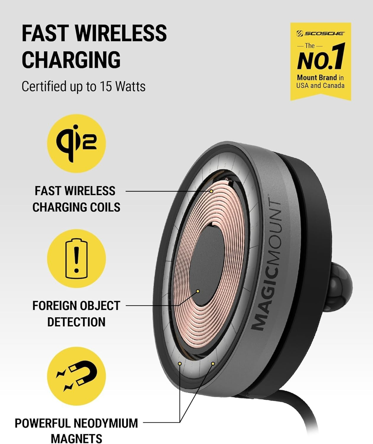 Scosche Qi2 MagSafe Car Mount 15W Wireless Charger w/ Suction Cup, iPhone 16/15