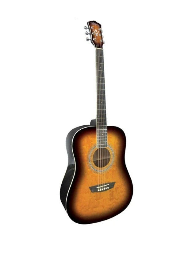 Washburn Premium Acoustic Guitar Pack Quilted Maple Top Vintage Tobacco Burst