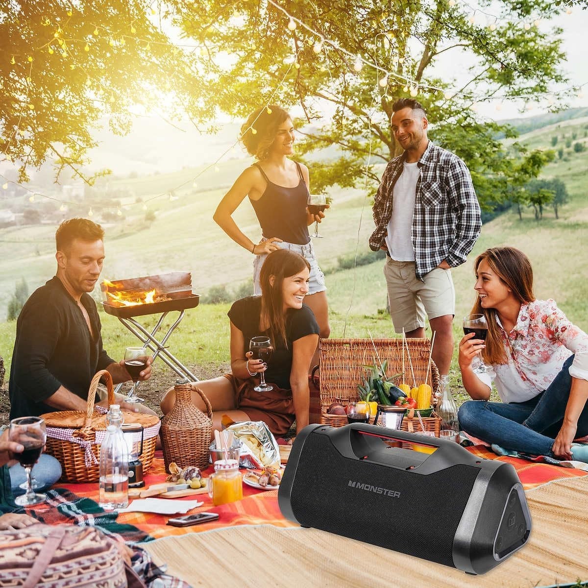 Monster 120W Bluetooth Boombox Speaker IPX5 Waterproof USB Out AUX Input