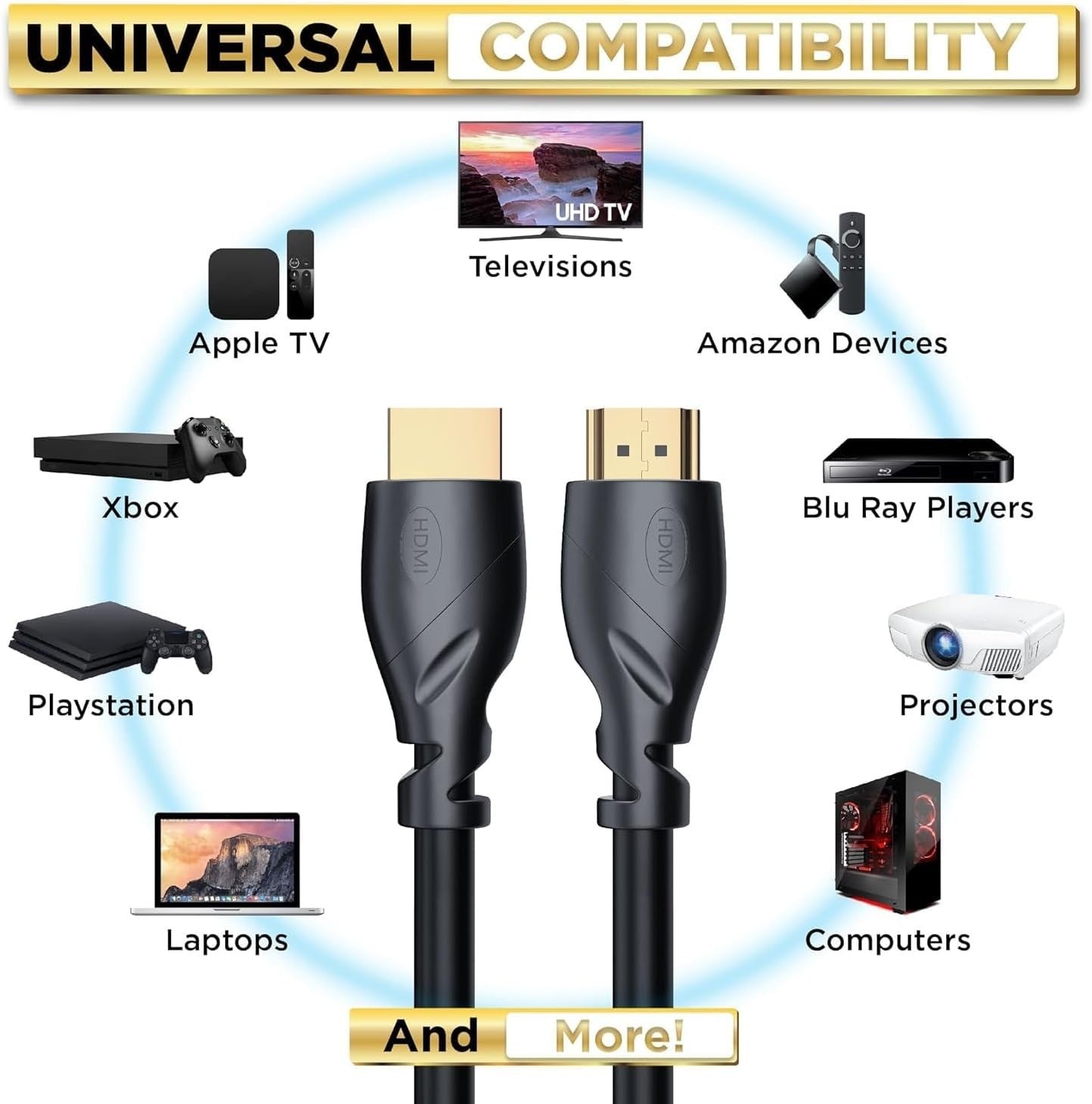 Acuvar 50ft HDMI Cable – 4K@60Hz Ultra HD, Gold Plated, ARC, PS5, Xbox, TV Ready
