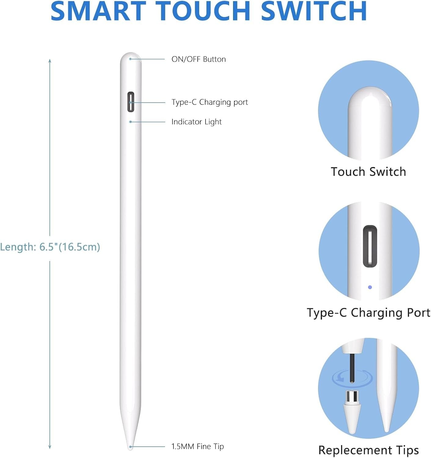 Active Stylus Pen for iOS/Android Touch Screen Comp. w/ Samsung, Lenovo, Huawei
