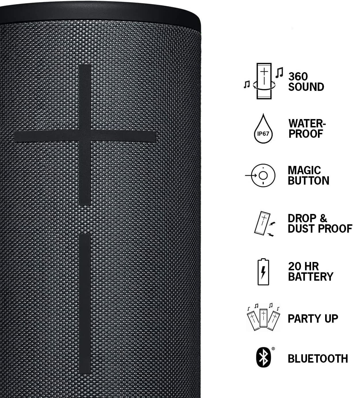 Ultimate Ears MEGABOOM 3 Portable Bluetooth Speaker Powerful BASS 20h - BLACK
