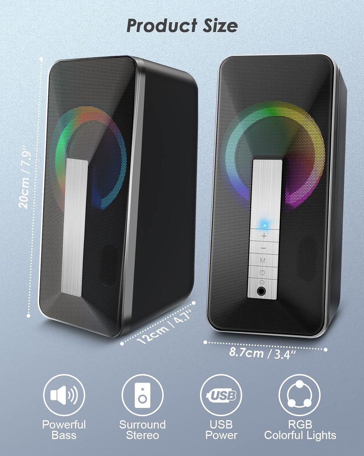 RGB Bluetooth 5.0 PC Speakers 10W Stereo Bass – Aux‑in for Laptop Desktop