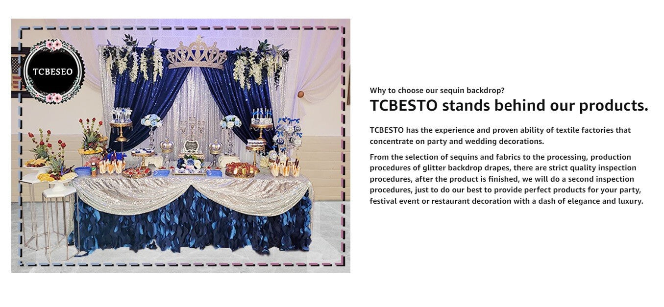 TCBESTO Silver Sequin Backdrop Curtain 8FTx8FT 1 Panel Sparkly Wedding Party Bac