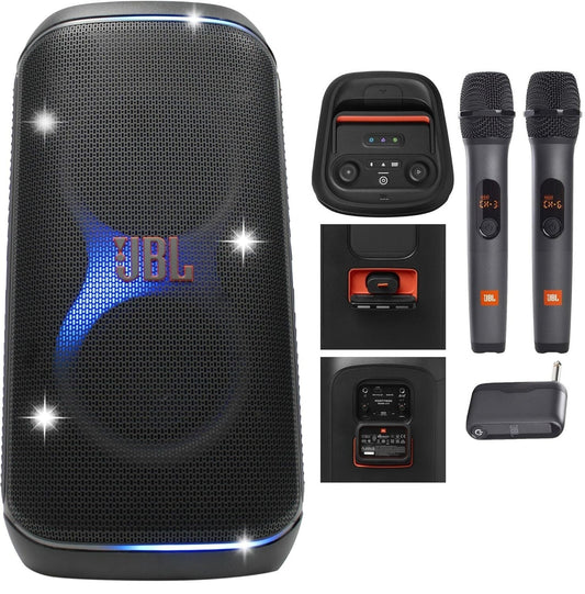JBL PartyBox Club 120, 160W Portable Wireless Splash Proof Speaker Bundle x2 Mic