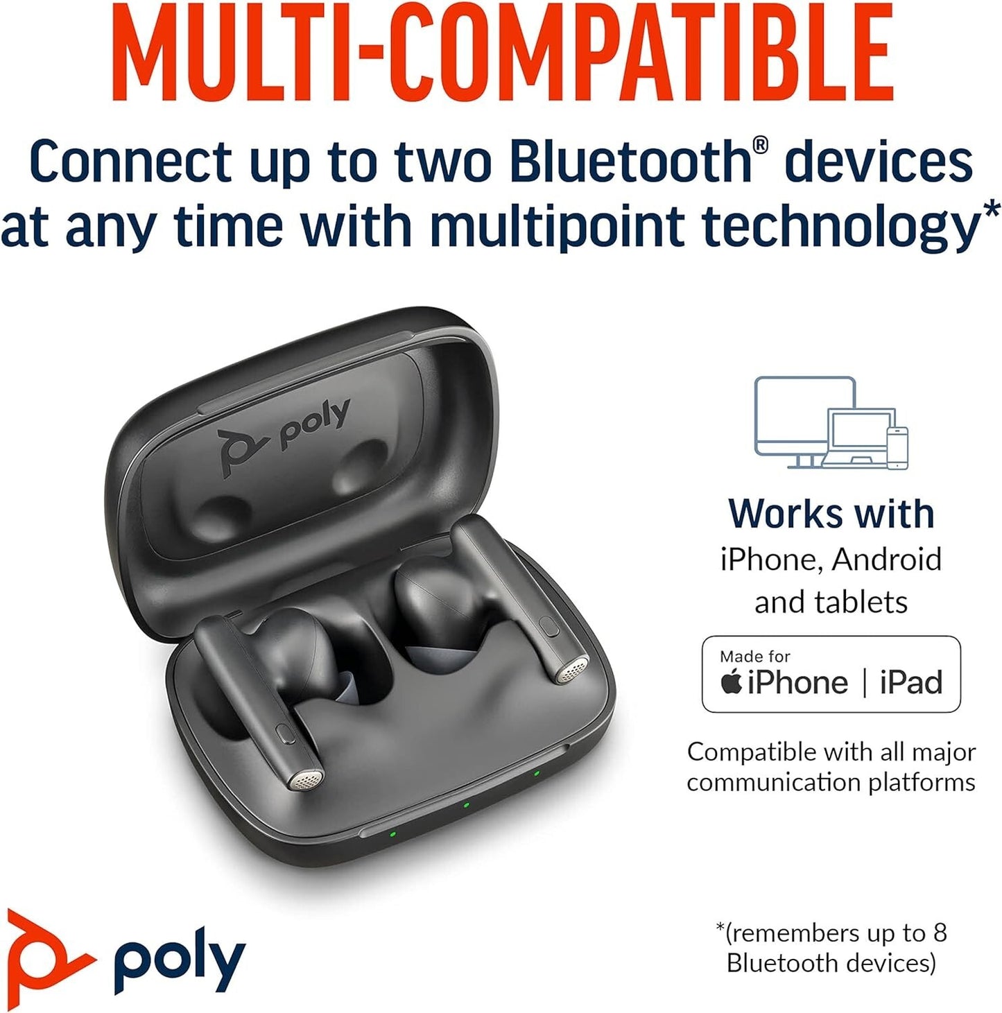 Voyager Free 60 True Wireless Earbuds Plantronics NoiseCanceling Mics fo