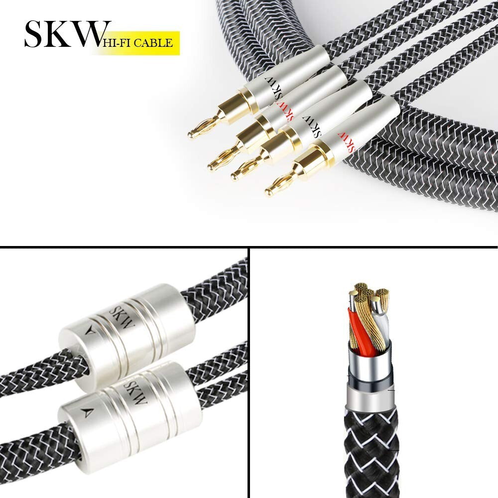 High End WG Series A Pair Speaker Cable w Convertible Banana Spade Plugs 10ft