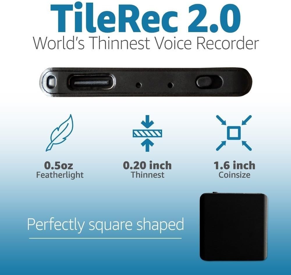 TileREC Slim Voice Recorder – 64GB, Voice Activation, Long Battery, Playback