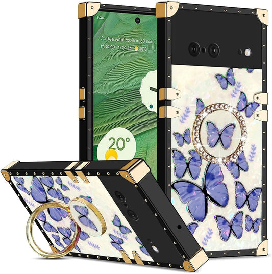 Women Cute Square Glitter Girly Bling Stylish Retro Case Comp For Google Pixel 7