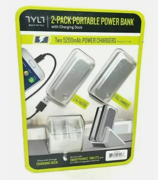 TYLT USB 2 Pack Portable Power Bank wCharging Dock 5200mAh Chargers